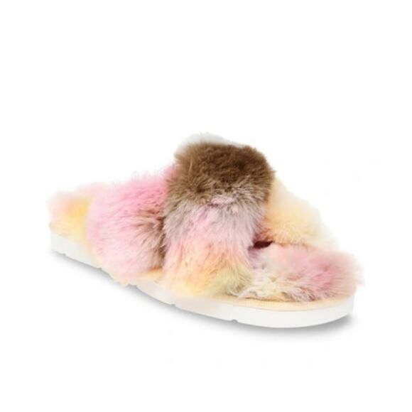 New Dolce Vita Pillar Faux Fur Slippers Citron Multi Dye Women's Size 6 - Picture 1 of 8